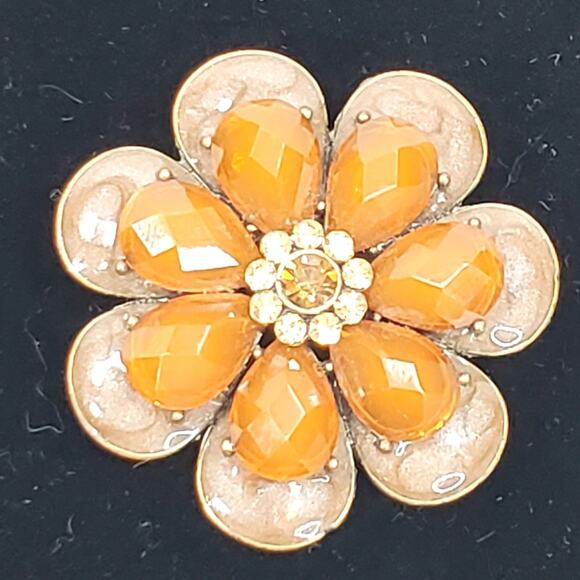 Flower Enamel Glass Rhinestone Open Back 2" Unsigned Bloomcore Floral Brooch Pin - Picture 1 of 4